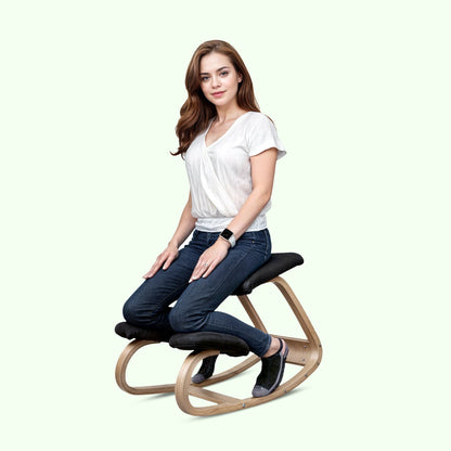 Ergonomische Houten Knielstoel met Schommelbasis en Memory Foam Kussens – Zwart Design