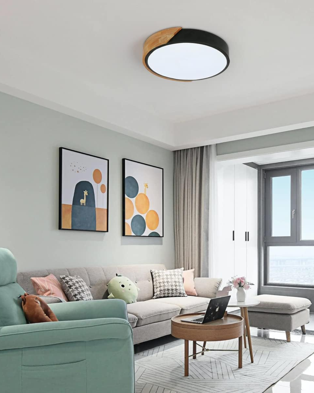 Moderne ronde plafondlamp met houtaccent en LED verlichting – minimalistische designlamp in 23 30 40 50 en 60 cm