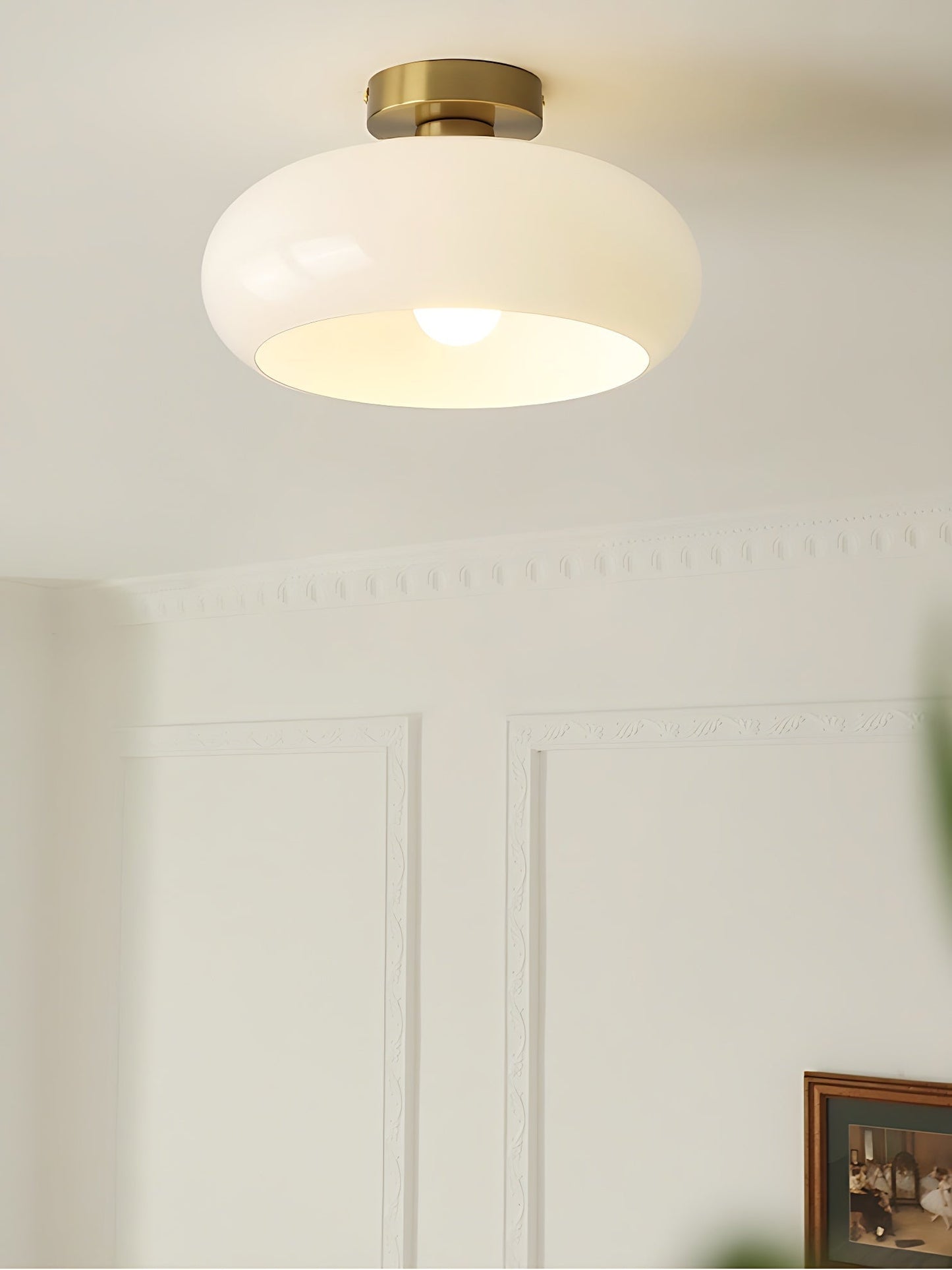 Plafondlamp Glazen Schijf Bauhaus Design Messing of Chroom Oranjegeel of Wit Glas Retro Stijlvolle Verlichting