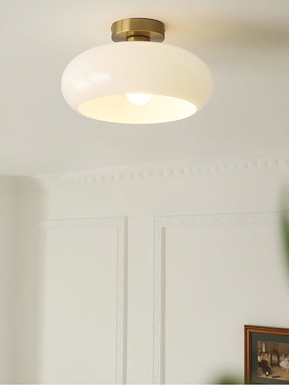 Plafondlamp Glazen Schijf Bauhaus Design Messing of Chroom Oranjegeel of Wit Glas Retro Stijlvolle Verlichting