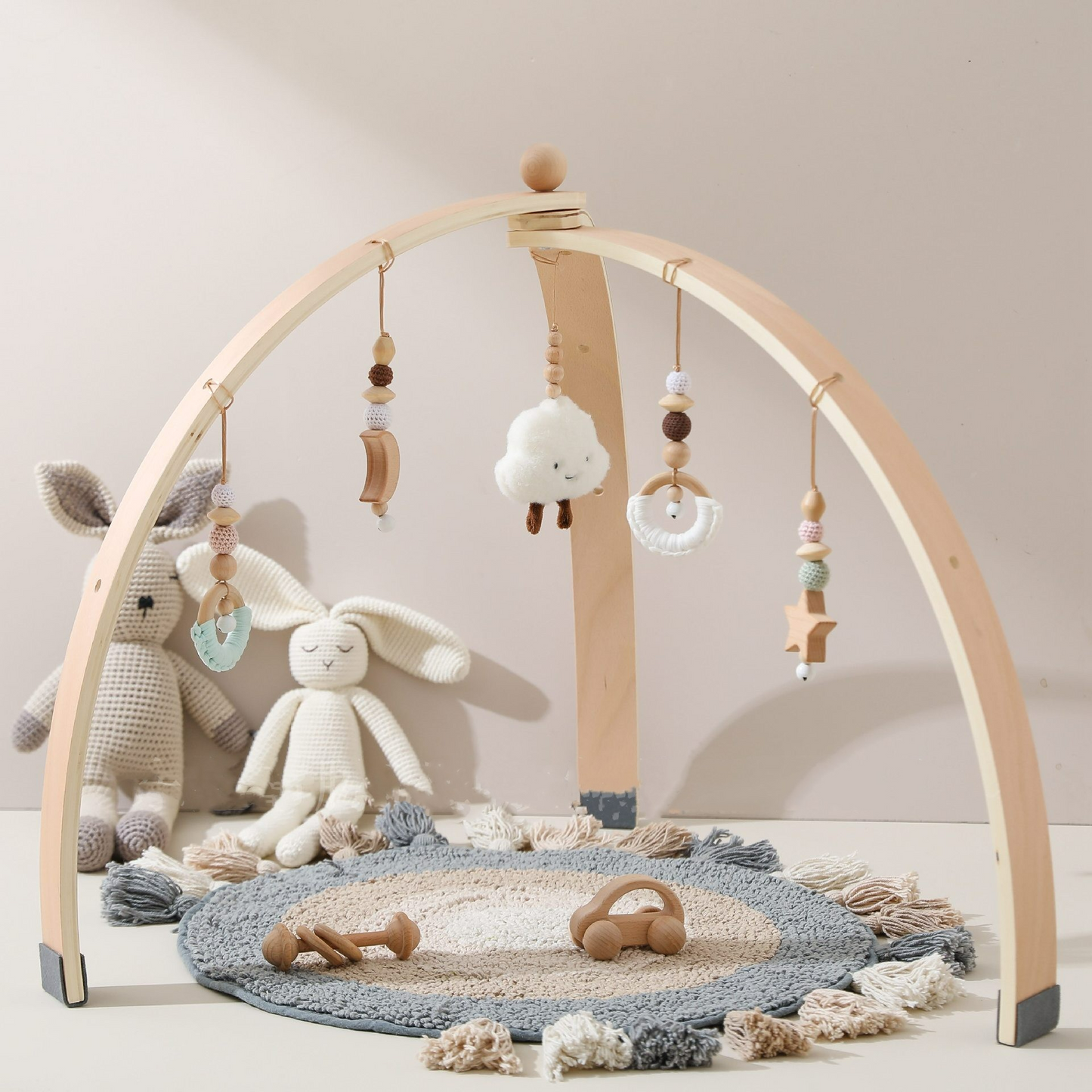 Houten Speelboog met Hangend Speelgoed voor Baby's - Stimuleert Motoriek en Zintuigen - Natuurlijk Hout - Nordic Design