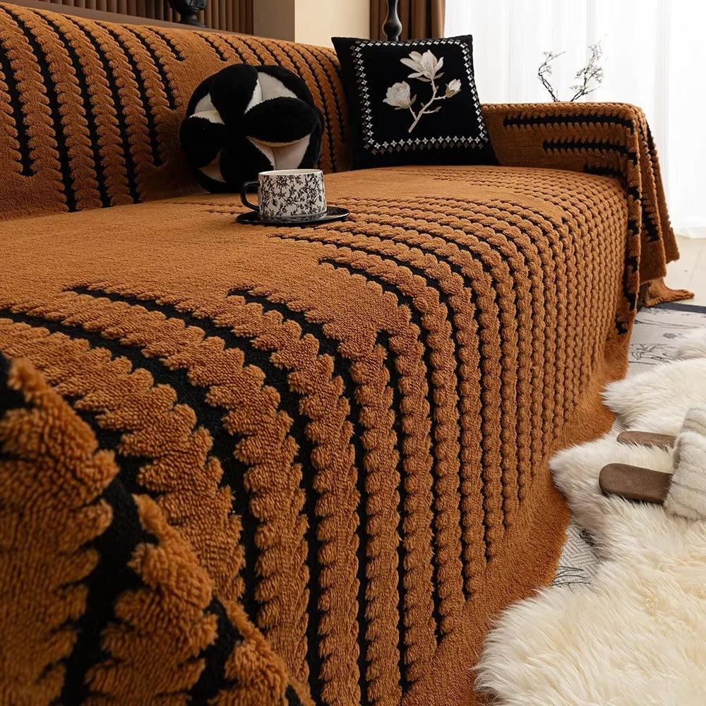 Gevoerde Bankhoes met Getufte Structuur – Zachte Velours Sofahoes met Antislip Achterkant | Warme Bankovertrek voor Winter