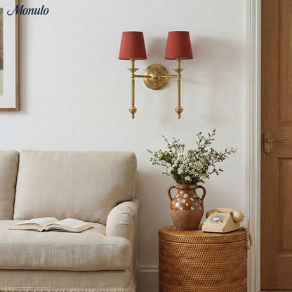 Stoffen Wandlamp met Vintage Koperen Afwerking – Sfeervolle Verlichting voor Hal, Slaapkamer en Woonkamer
