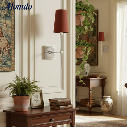 Wandlamp met linnen kap - retro metalen wandverlichting voor slaapkamer en gang