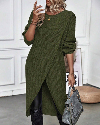 Dames Trui Jurk Gebreid met Lange Mouwen en Patchwork Detail