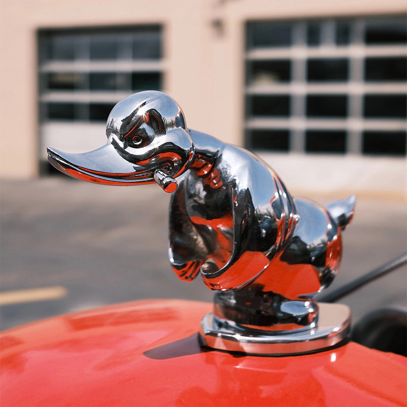 Decoratieve Eend Auto Ornament 15cm Chroom Rubber Mascotte Figuur Dashboard Accessoire Voertuig Embleem