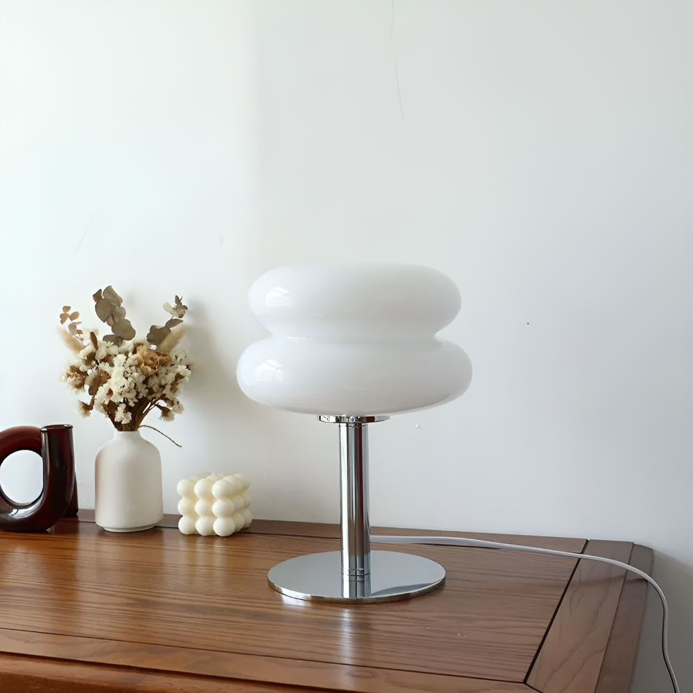 Venice Macaron Paddenstoel Tafellamp – Design Glazen Koepel met IJzeren Voet – Decoratieve Verlichting voor Slaapkamer Woonkamer – Ø18×28cm