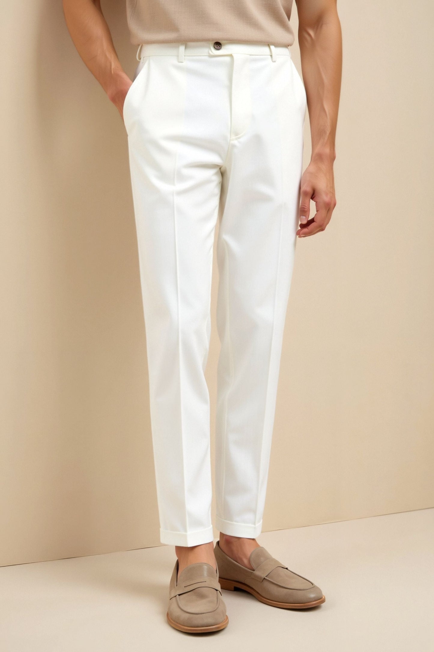 Witte Chino Broek Heren Slim Fit Moderne Stijl - StudioMarella