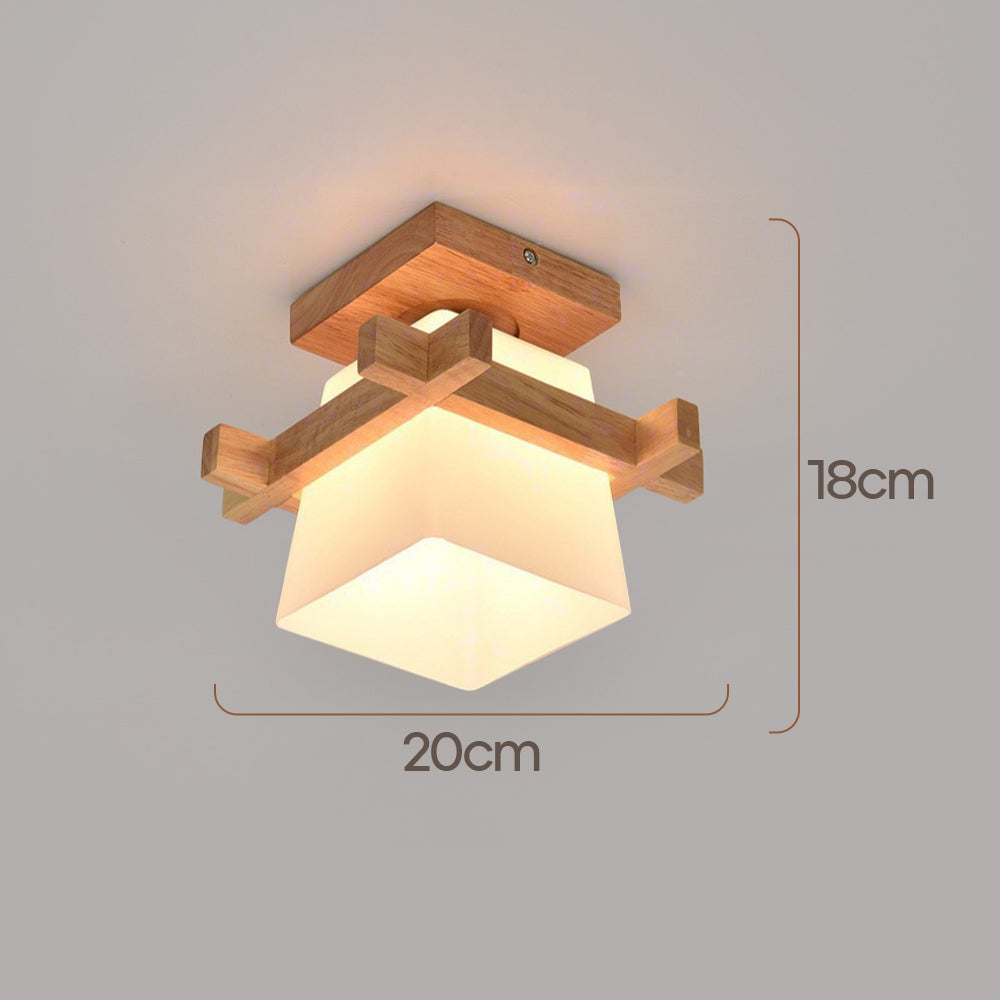 LED plafondlamp hout E27 wit Japandi hal slaapkamer woonkamer 20 cm vierkante plafondlamp Japanse stijl