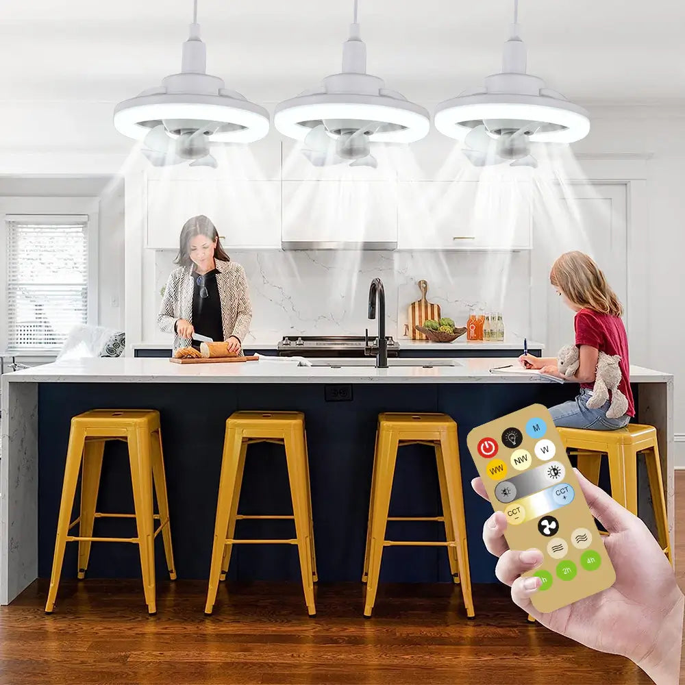 Verstelbare Plafondventilator met Geïntegreerde Verlichting 360° Zwenkkop E27 Fitting Dimbaar LED