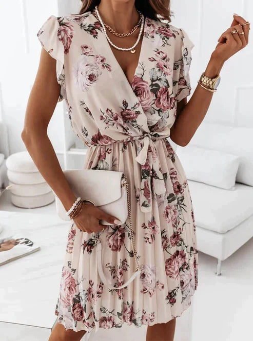Zomerjurk Vrouw Bloemenprint Minijurk Met Volantmouwen - StudioMarella