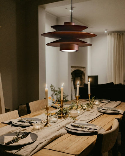 Moderne walnoot houten hanglamp met gelaagd design – stijlvolle plafondlamp voor eetkamer en woonkamer met warme lichtverspreiding