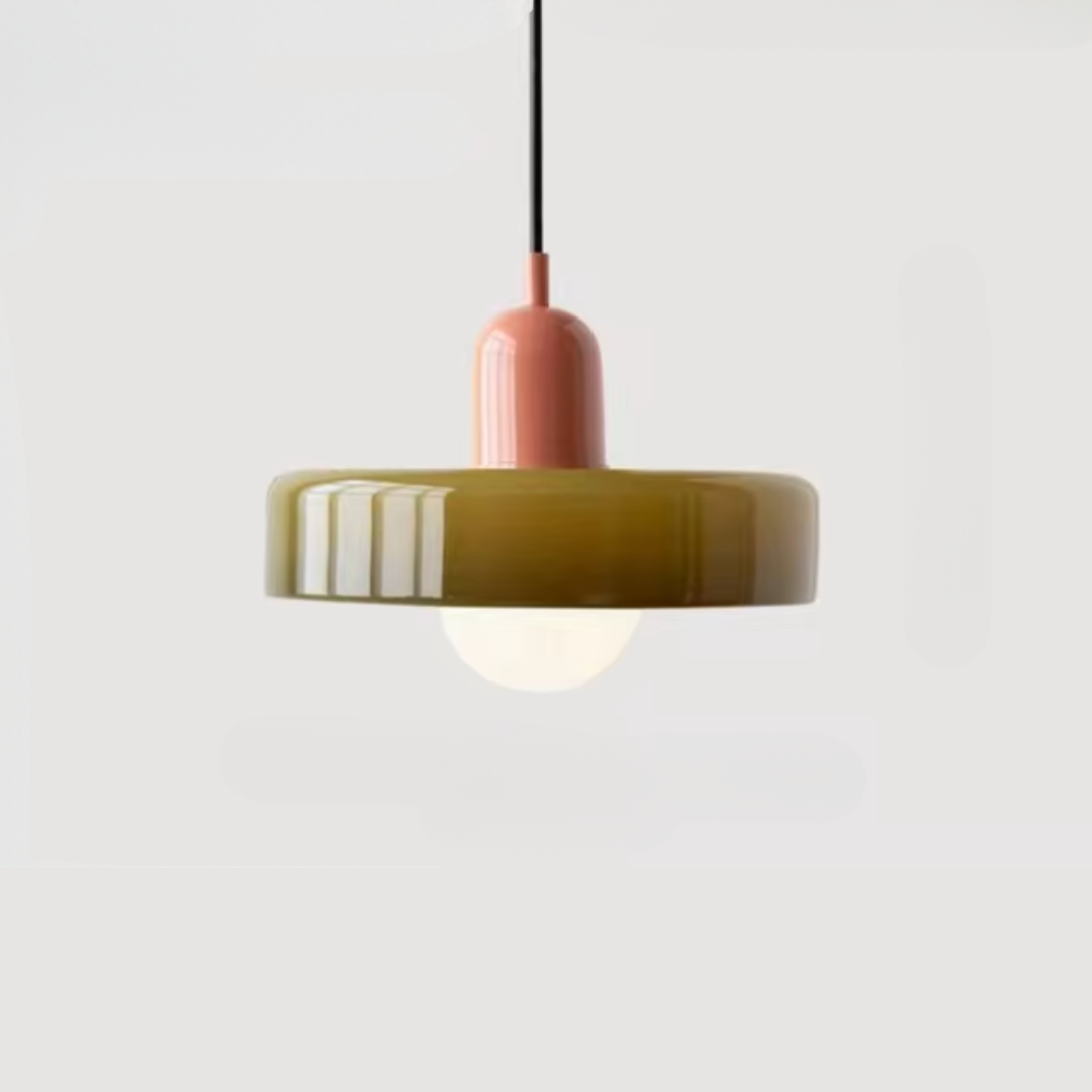 Glazen Hanglamp met Dubbele Kleurkap – Moderne Bauhaus-Stijl Verlichting voor Woon- en Eetkamer