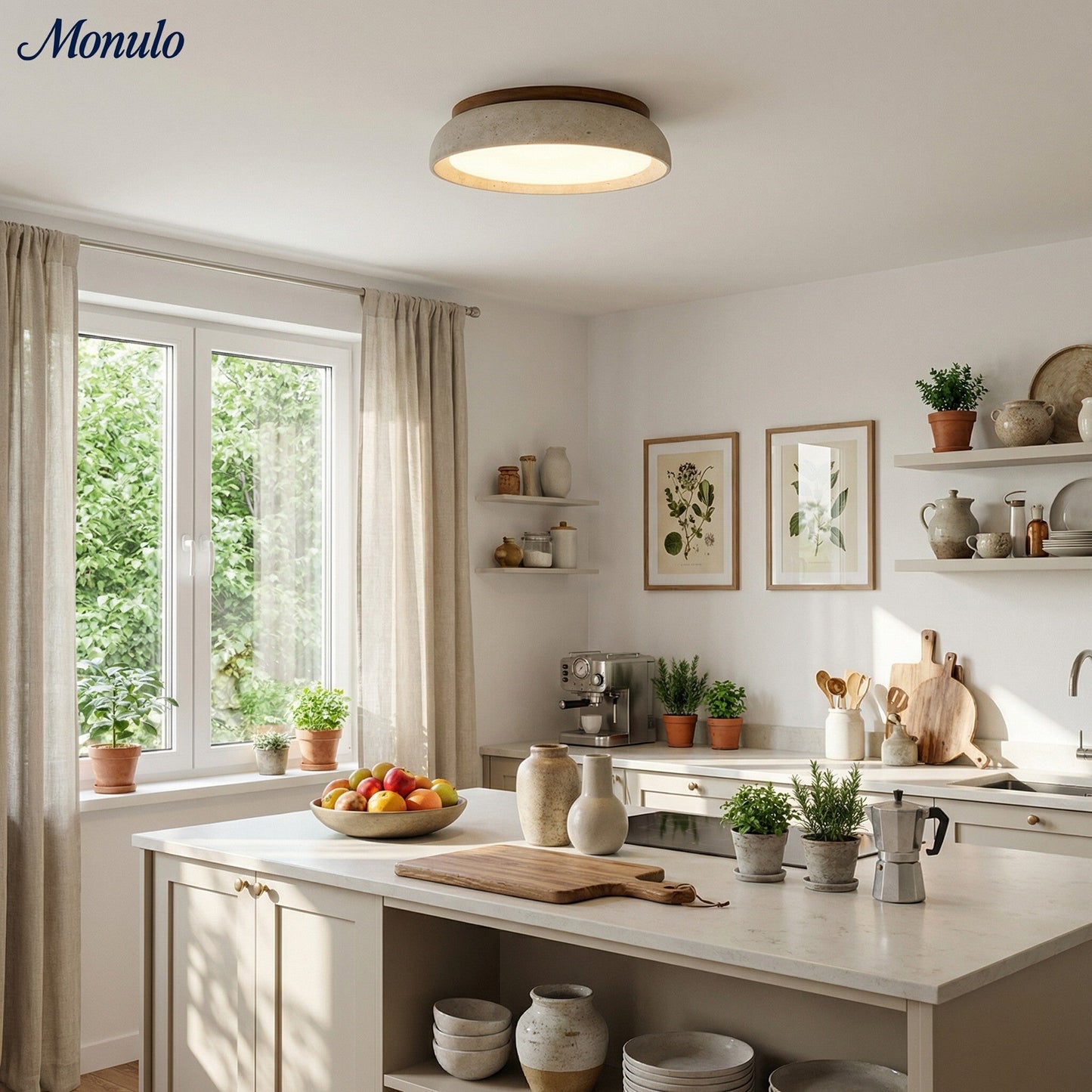 Plafondlamp Natuursteen Travertijn Beige ∅30 en ∅43 cm Warm Wit Licht Hal Overloop Woonkamer