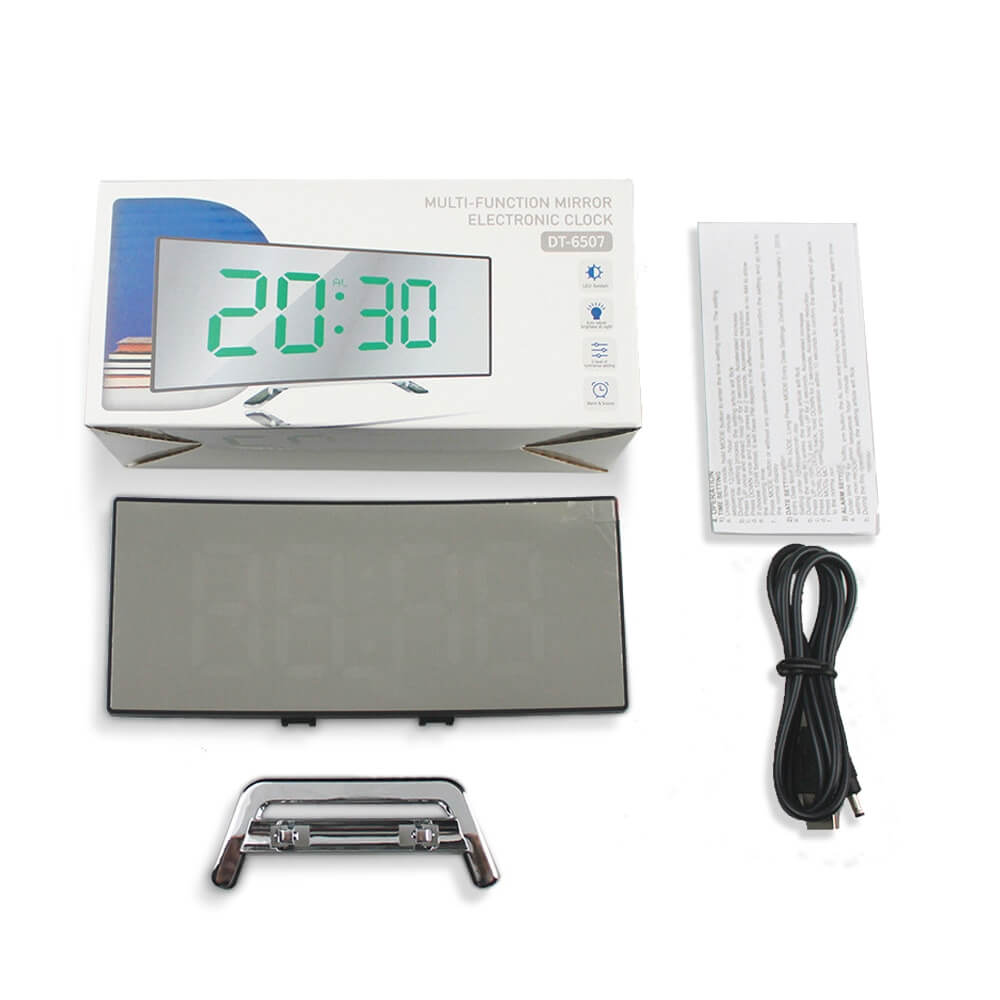 Moderne gebogen led wekkerklok met dimbare digitale display en snoozefunctie voor slaapkamer en bureau