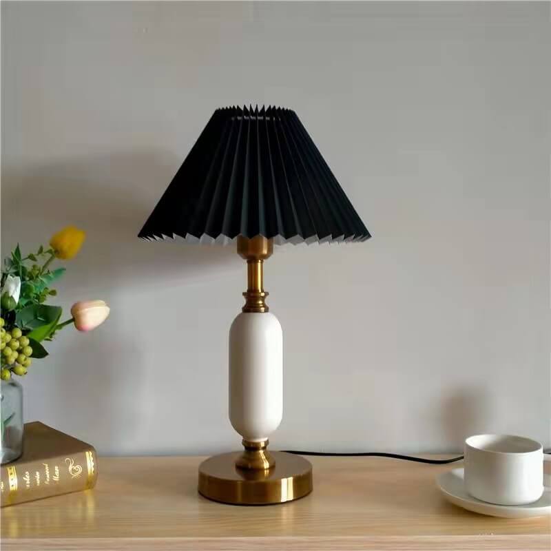 Tafellamp Geplooide Kap Metaal Goud Zwart Wit 28x46cm E12 Slaapkamer Woonkamer Retro