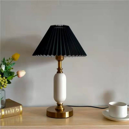 Tafellamp Geplooide Kap Metaal Goud Zwart Wit 28x46cm E12 Slaapkamer Woonkamer Retro