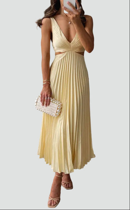 Dames Midi Jurk Plissé Rok Taille-Uitsnijding Elegant - StudioMarella