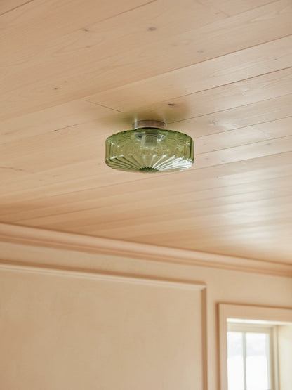 Vintage Geribbeld Glazen Plafondlamp Groen – Klassieke Verlichting voor Eetkamer, Entree & Gang