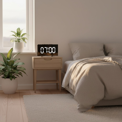 Digitale LED Wekker met Gebogen Display – Automatische Lichtregeling & Groot Scherm