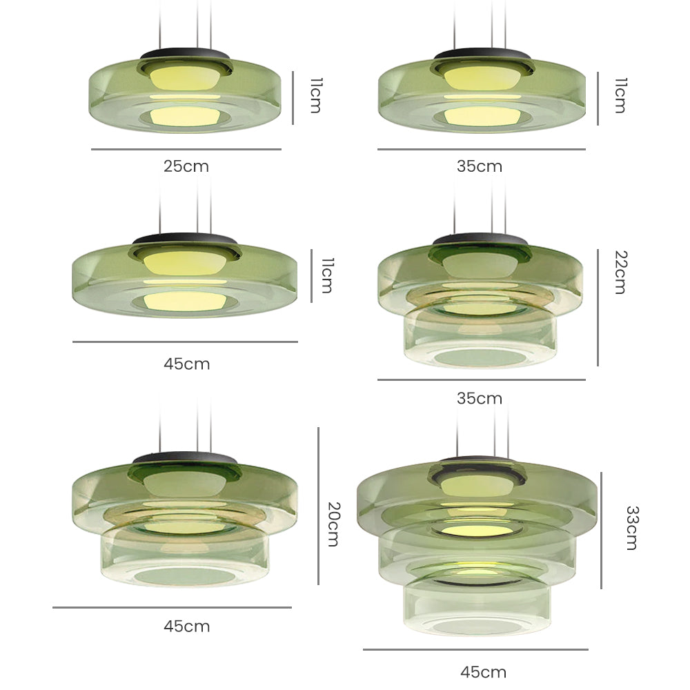 Hanglamp Glas Bauhaus Stijl LED 12W Rookgrijs Groen Amber 1-2-3 Lagen Woonkamer Keuken