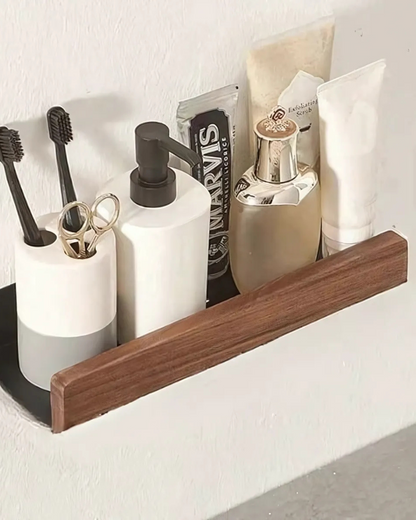 Wandplank Metaal met Houten Voorzijde 20cm 30cm 40cm Scandinavisch Design Badkamer Keuken Woonkamer Opbergen Organizer Matte Afwerking