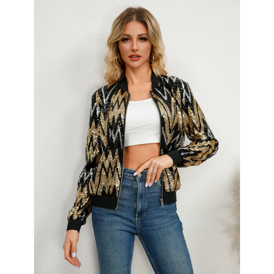 Dames Ritsjack Glitter Pailletten Jas - StudioMarella