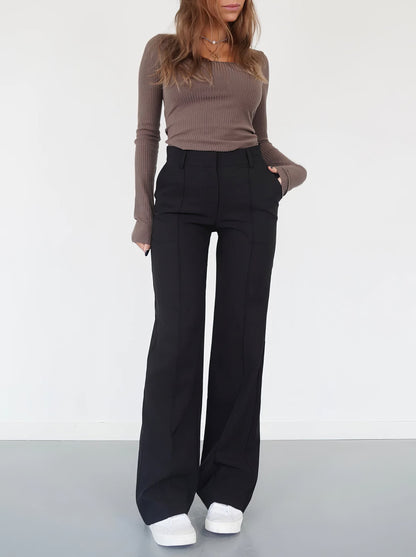 Dames High-Waist Pantalon Zwart Basic Rechte Pijpen - StudioMarella