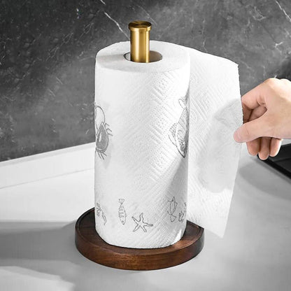 Keukenrolhouder Walnoothout RVS 31cm Donkerbruin Keuken Tafel Staand Design Keukenaccessoire Houder Papierrol Modern