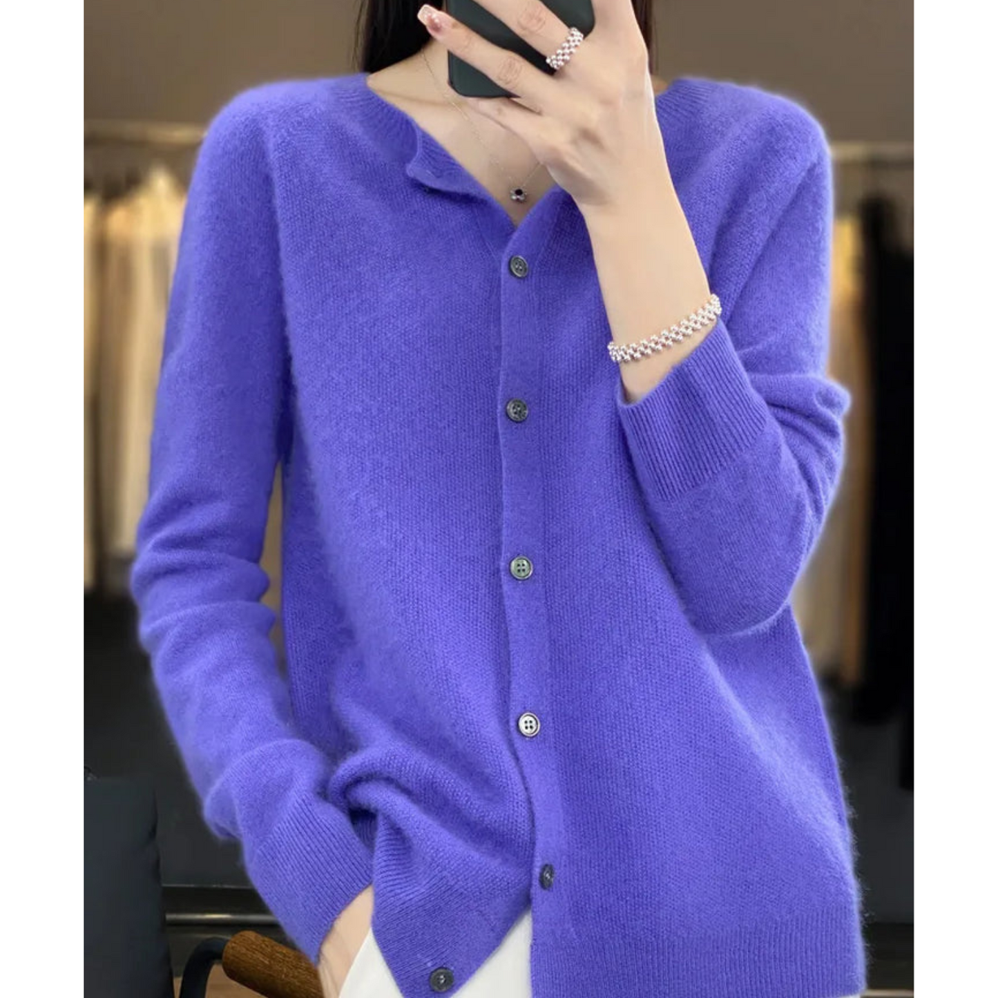 Dames Merinowol Cardigan Zacht Warm O-hals Trui