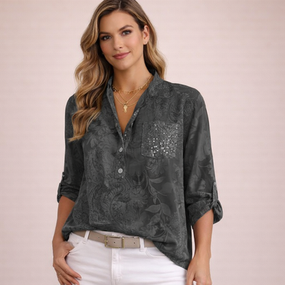 Vrouwelijke Overslagkraag Blouse Elegante Comfortabele Stof