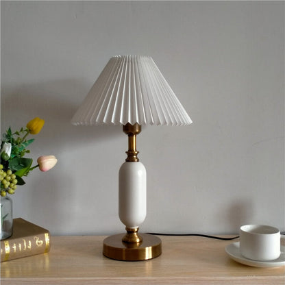 Tafellamp Geplooide Kap Metaal Goud Zwart Wit 28x46cm E12 Slaapkamer Woonkamer Retro