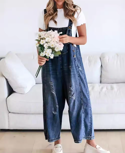 Dames Tuinbroek Losse Fit Denim Zomerbroek