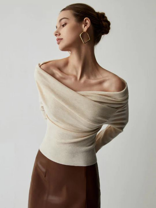 Elegante Off-Shoulder Trui Lilaa Stijlvol Damestrui - StudioMarella
