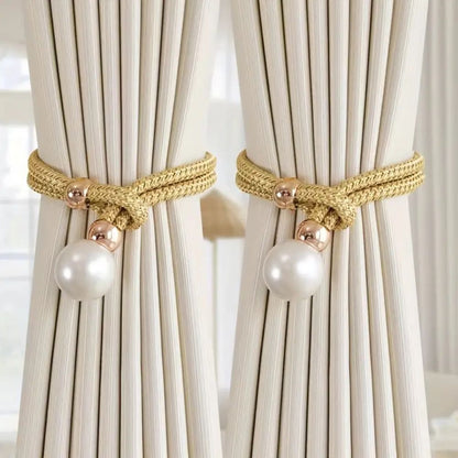 Decoratieve Gordijnomarmers met Parelaccent – Set van 2 Stuks – Verstelbare Touwhouders voor Woonkamer Slaapkamer – Elegante Raamversiering