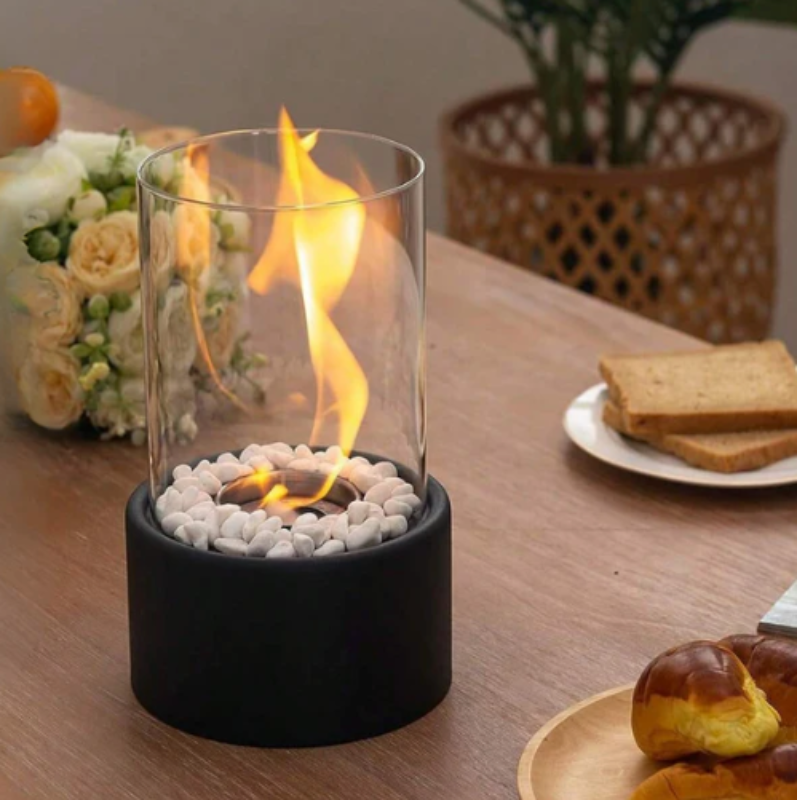 Tafellamp met Echte Vlam – Sfeervolle Olielamp met Glaszylinder en Veiligheidsvoorziening