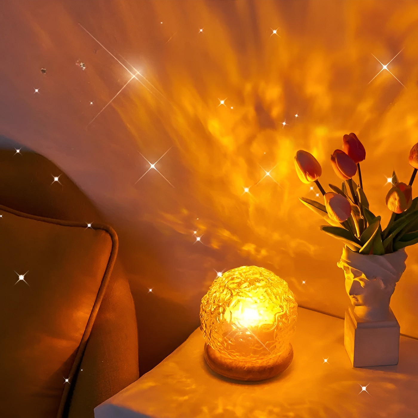 Projectielamp Golfprojectie 360° Draaibaar Dimbaar USB Slaapkamer Sfeerverlichting Kristallen Bol Wand Plafond
