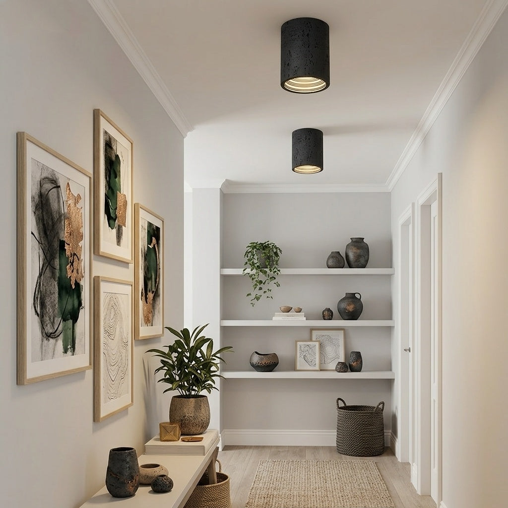 Cilindrische plafondlamp van travertijn – LED verlichting voor moderne interieurs