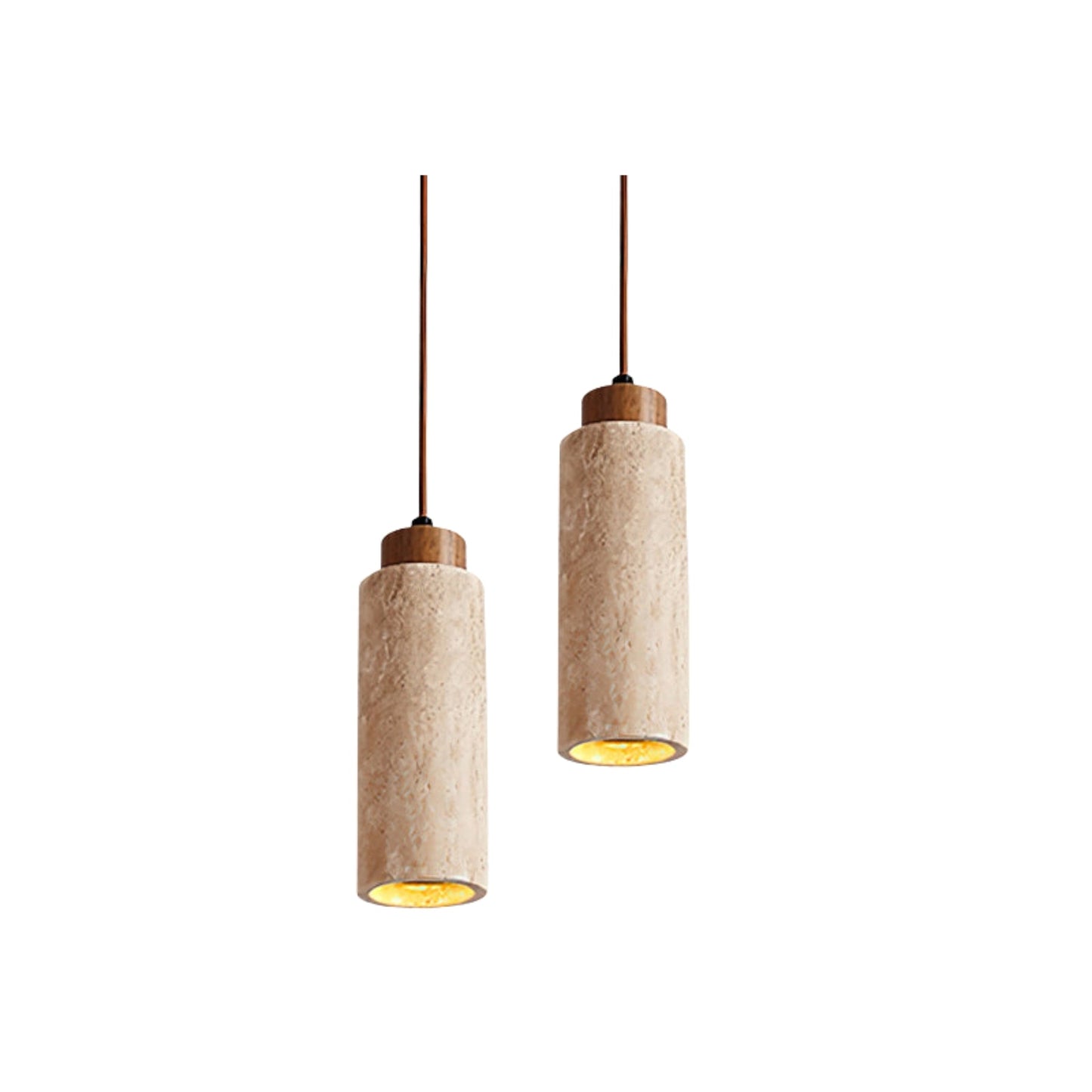 Hanglamp Travertijn Cilinder Hout LED Beige Eettafel Woonkamer Natuurlijke Steen Minimalistisch Design Verlichting Japandi Interieur