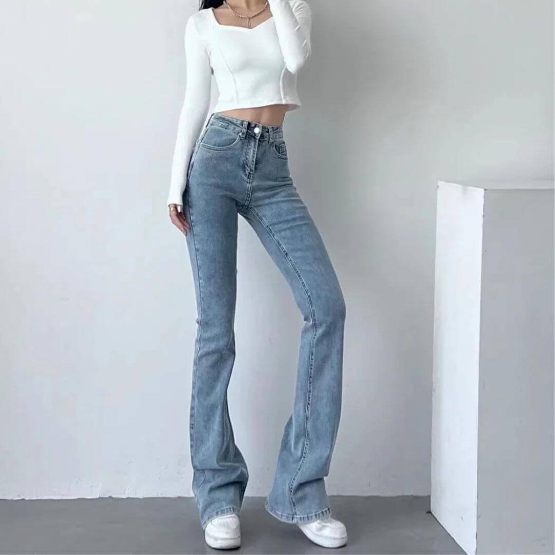 Dames Hoge Taille Spijkerbroek Flared Met Franjes