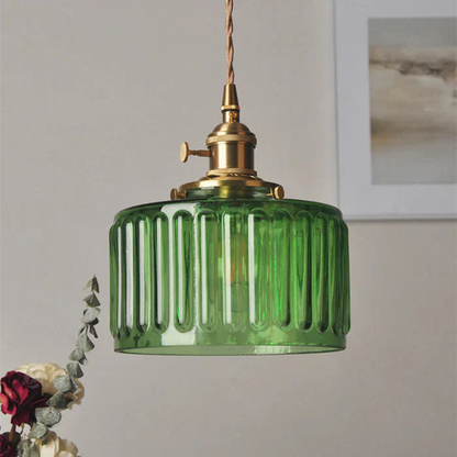 Quilivon Hanglamp Glas Messing Groen E27 Keuken Eettafel Retro Verlichting Geribbeld Glas Design