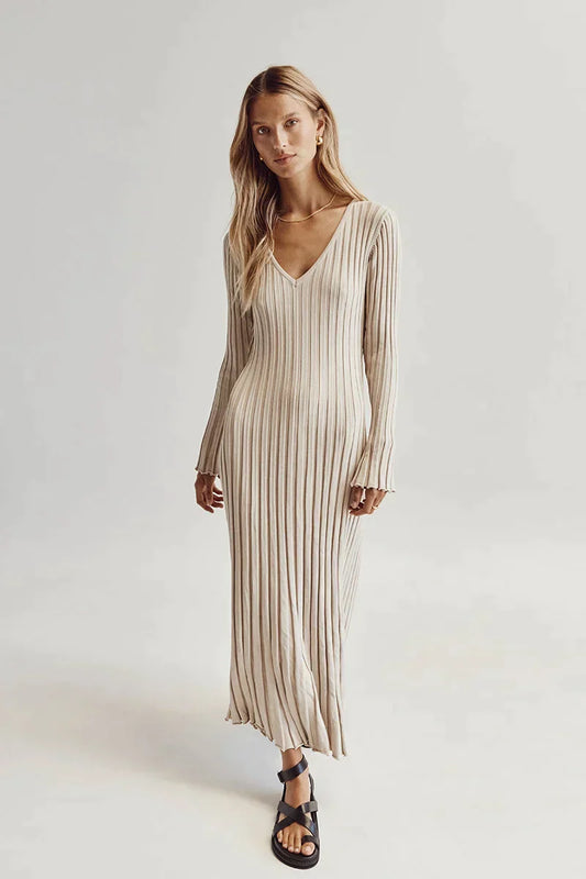 Zwarte Midi Jurk V-Hals Elegante Avondjurk - StudioMarella