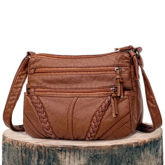 Schoudertas met Verstelbare Riem en Magnetische Sluiting Dames Handtas Crossbody Tas Bruin Zwart Kunstleer