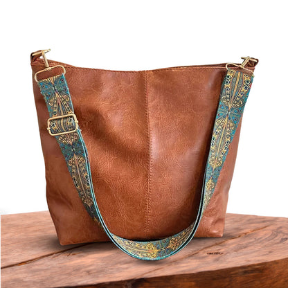 Leren Schoudertas Vintage Stijl Dames Cross-Body Handtas Verstelbare Riem Magnetische Sluiting Casual Chic