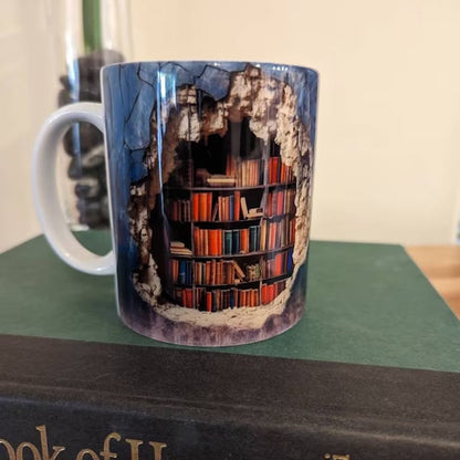 Keramische Mok met 3D-Boekenplankdesign – Gezellige Mokken voor Boekenliefhebbers