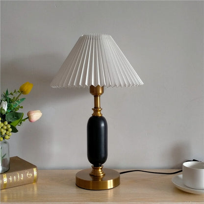 Tafellamp Geplooide Kap Metaal Goud Zwart Wit 28x46cm E12 Slaapkamer Woonkamer Retro