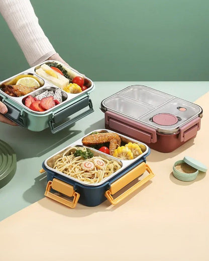 Geïsoleerde Lunchbox met Compartimenten - Warmhoudbakje voor Onderweg Groen Rood Blauw 2 of 3 Vakken - Premium Maaltijdcontainer Werk School Picknick