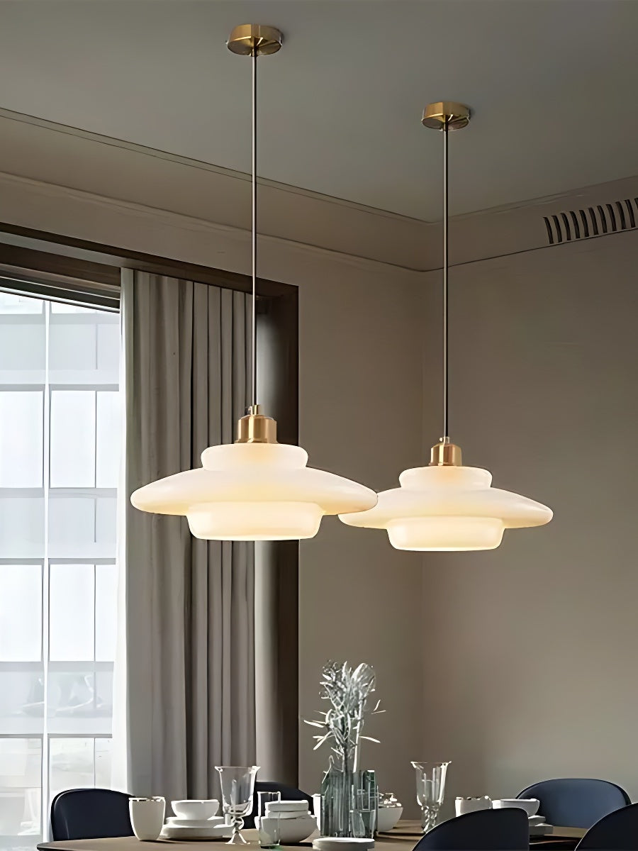 Glazen Hanglamp met Gelaagd Design – Melkwit Matglas voor Eetkamer en Woonkamer