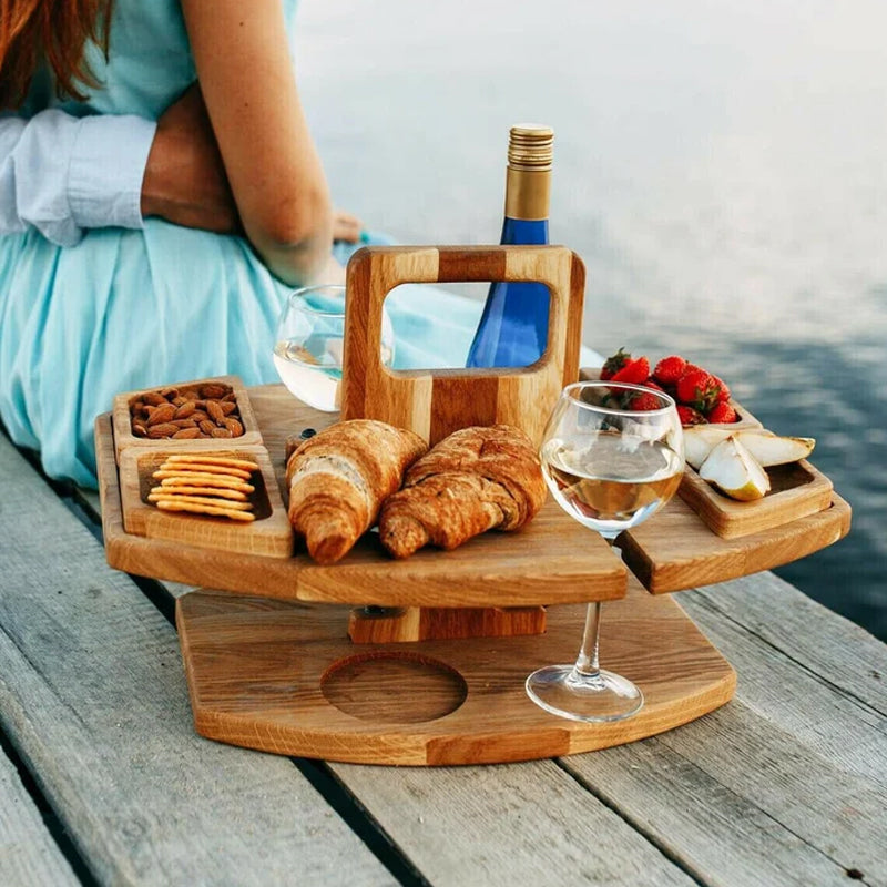Draagbare Houten Picknicktafel met Wijnhouder & Handvat voor Buiten