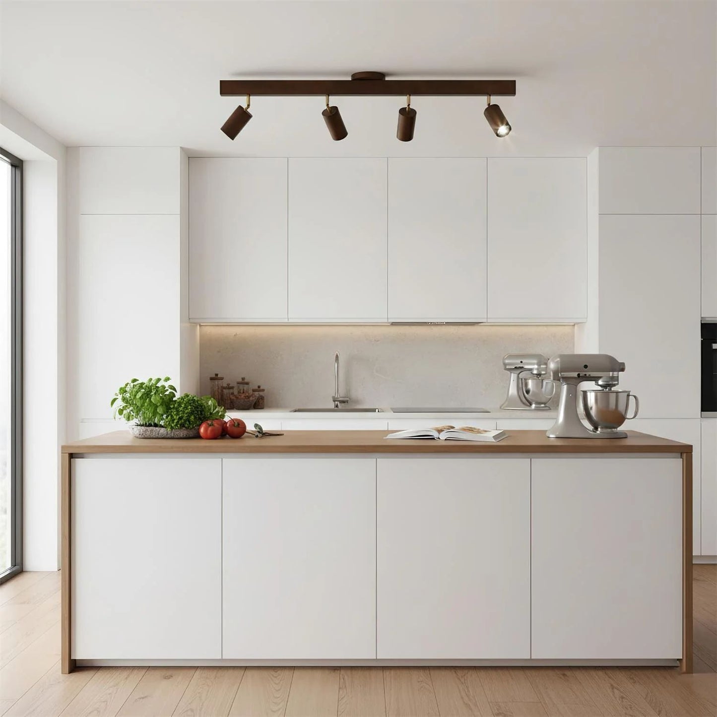 Houten Track Plafondlamp LED Houtlook Goud Verstelbare Spots Woonkamer Keuken Hal Scandinavisch Modern